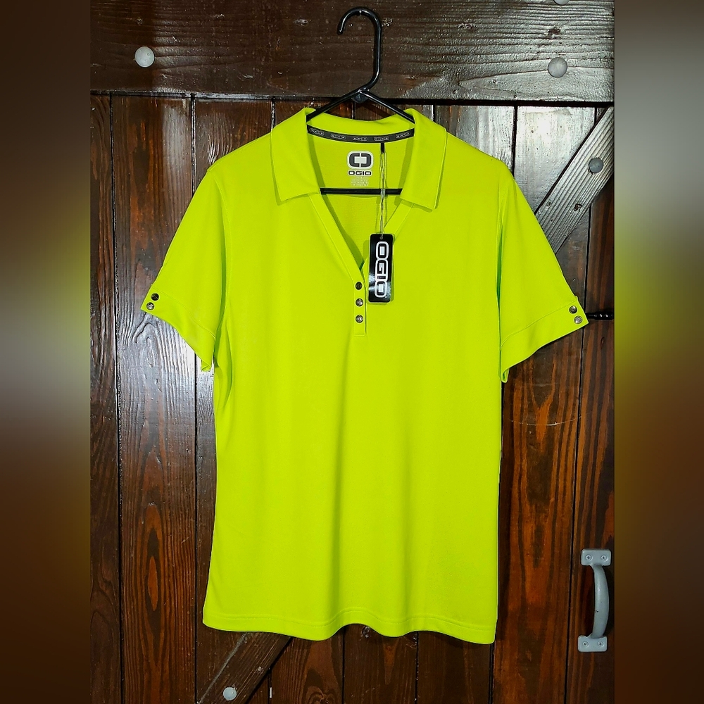 OGIO Polo Shirt V Neck Collar Short Sleeve Bright Lime Green Size XL NWT